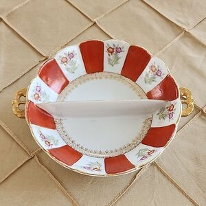 Ucagco china Trinket Dish Occupid Japan Handpainted Floral Dish with Divider